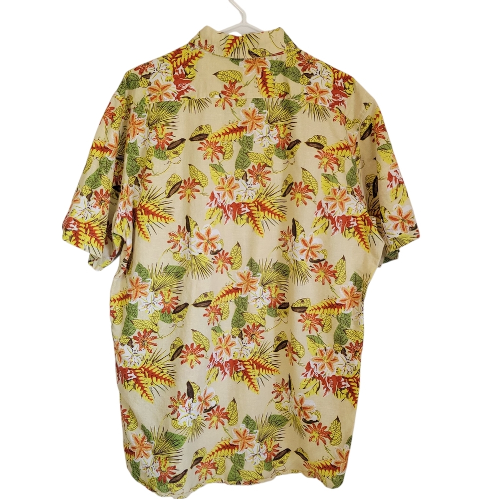 Isle Bay Linen Blend Aloha Hawaiian Shirt XL Tropical Floral Button Down - Picture 5 of 9